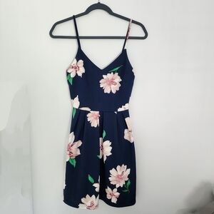 Monteau Womens Small Dress Navy Blue Floral Fit & Flare